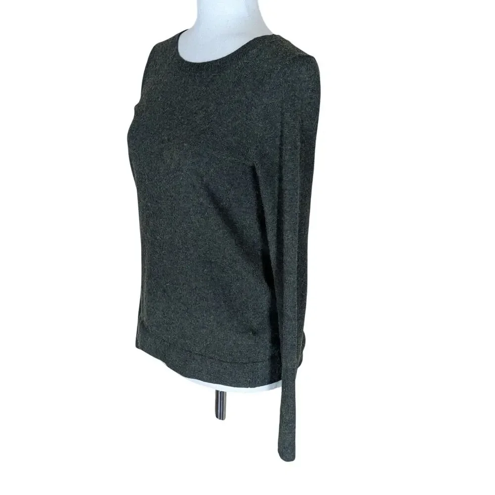 J.CREW Sweater Women XS Olive Green Heather Teddie Pullover Cotton Merino Wool